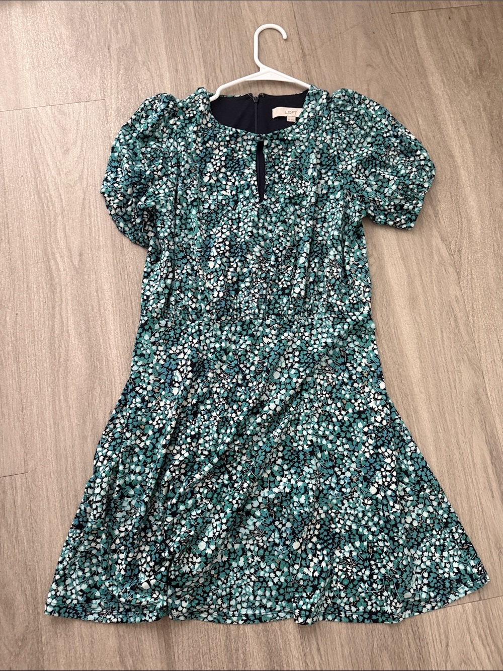 Women’s Teal Floral Short Sleeve Dress - LOFT